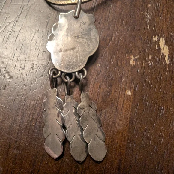 Sterling Silver and Turquoise Feather Pendant With Necklace - Picture 2 of 3